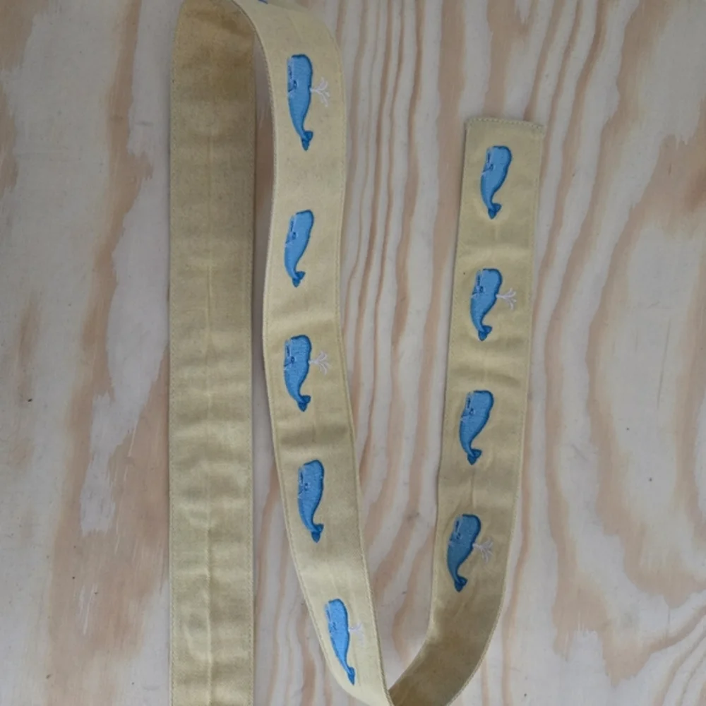 J.Crew Womens Yellow Canvas Whale Embroidered‎ D-Ring Belt Vintage Y2K Size S/M